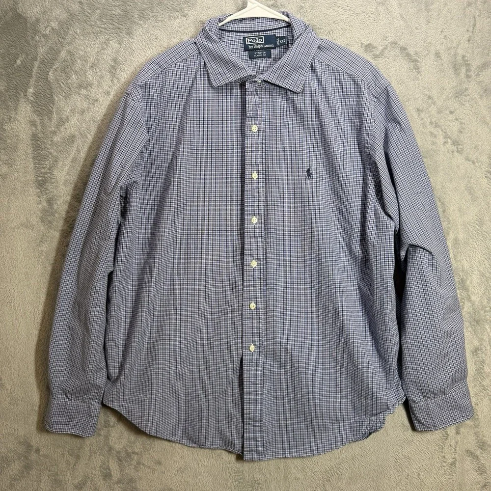 Polo Ralph Lauren Shirt Mens 2XL Blue Check‎ Stanton Classic Fit Button Up